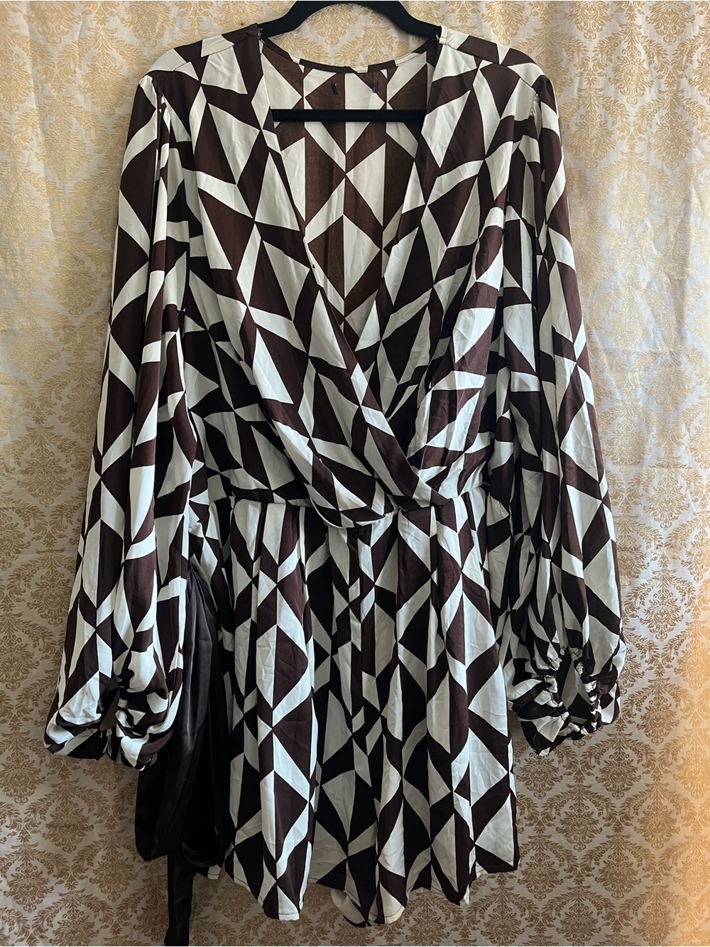 Fashion Nova Brown & White Geometric Wrap Romper